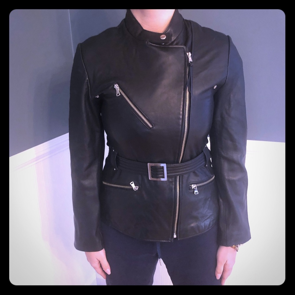 Reilly Olmes Black Leather Belted Jacket